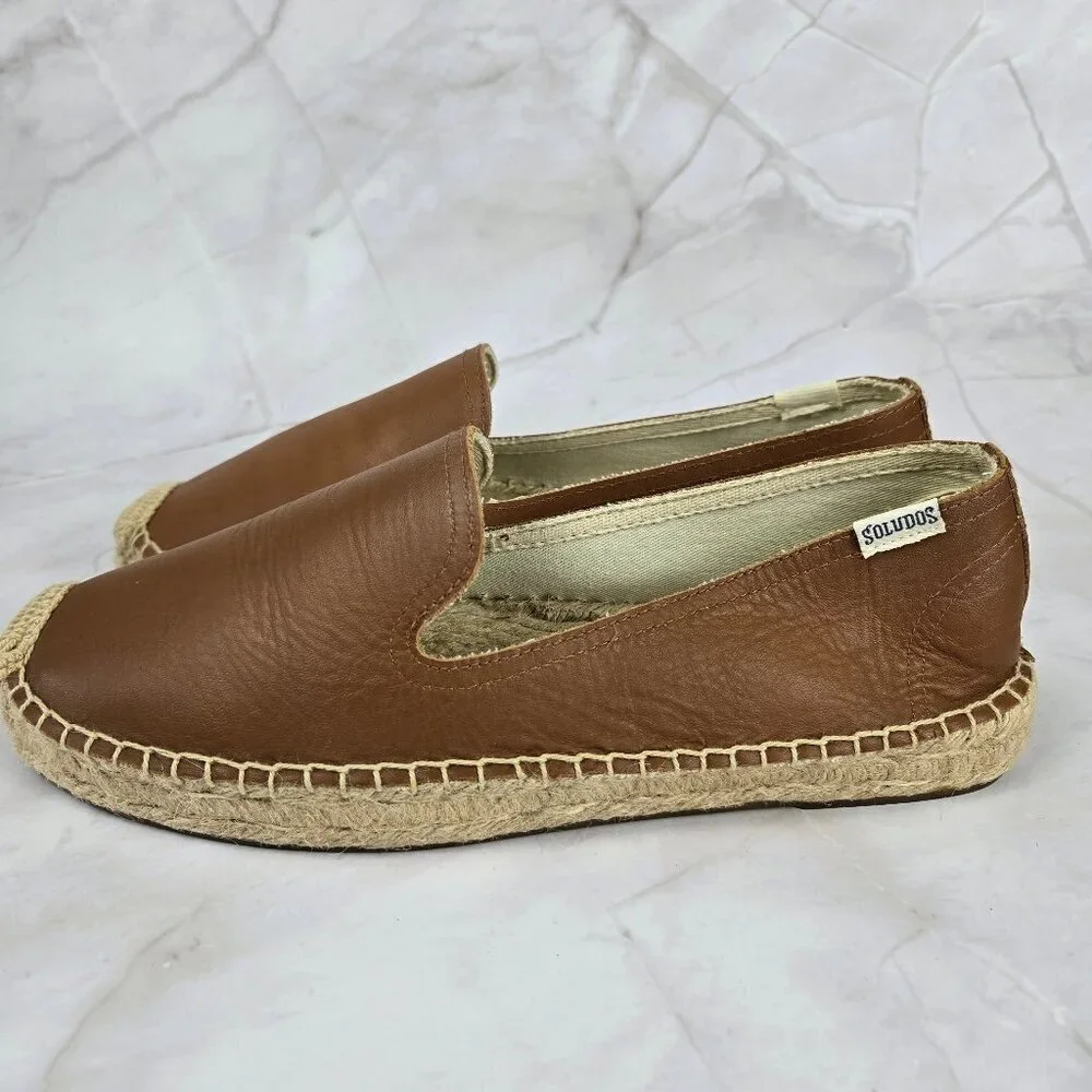 Soludos Size 8.5M Caramel Colored Slip On Loafer Espadrilles Leather Upper